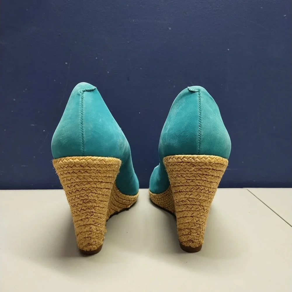 Schutz Espadrille‎ Wedges Heels Womens US 10 Tan Green Suede Upper Rubber Sole